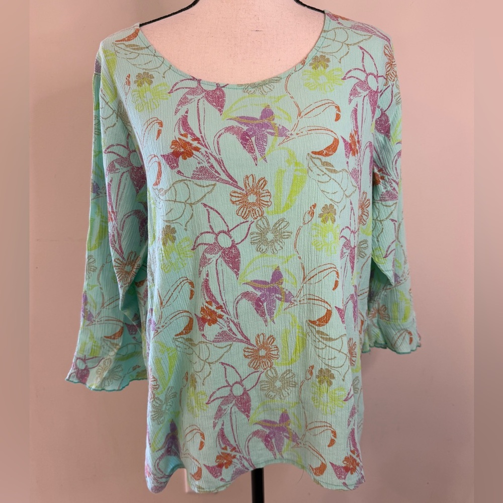 Sun Bay 100% cotton gauzy colorful tropical top SZ Medium
